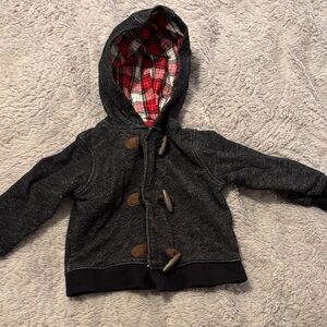 Carter's Dark Gray Hooded Jacket with Red Plaid Interior